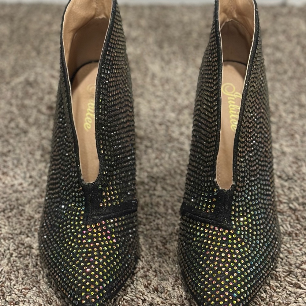 Jubilee Elegant Black With Multicolored Rhinestone Ankle Heels